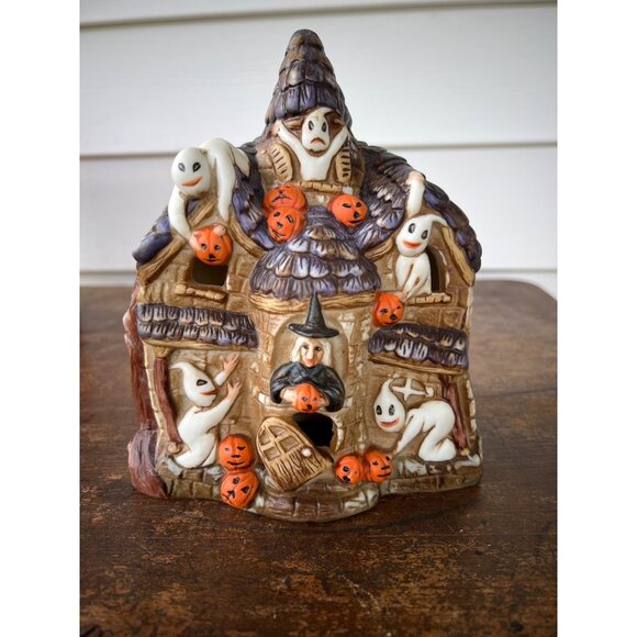 Vintage Porcelain Haunted House Halloween Decoration With D/C Light T3 - Picture 1 of 5